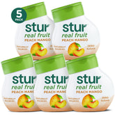 Stur Peach Mango vista frontal con envase y colores frutales, sabor natural