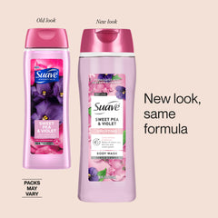 Suave envase 18 oz comparado con una mano para escala visual
