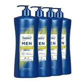 Suave Men frente de la botella mostrando diseño y tamaño conveniente
