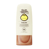 Sun Bum gel facial frontal del envase mostrando diseño y tamaño de viaje