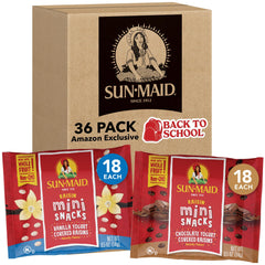 Sun-Maid caja frontal muestra variedad vainilla y chocolate, facilita elección
