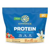 Sunwarrior envase frontal sabor vainilla mostrando beneficio proteína orgánica