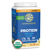 Sunwarrior envase frontal mostrando la marca y beneficio de proteína vegana