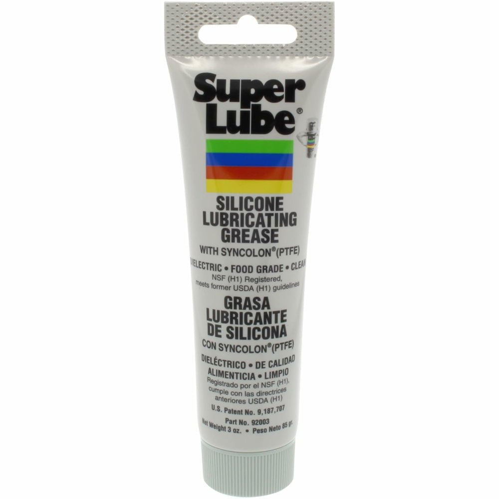 Super Lube 92003 tubo frontal mostrando diseño y tamaño, beneficio de aplicación precisa