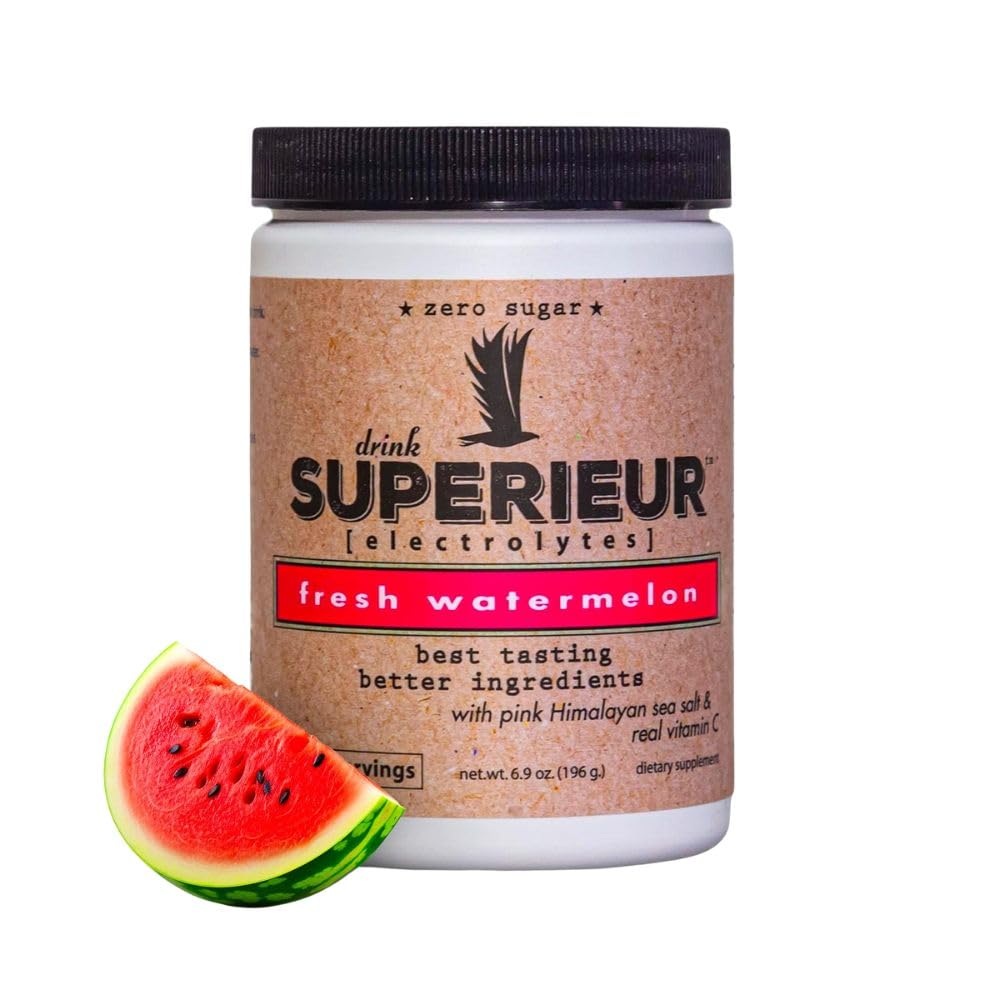 Superieur envase frontal sabor sandía mostrando marca y porciones para hidratación