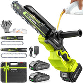 Supstable mini motosierra frontal mostrando diseño compacto y control ergonómico