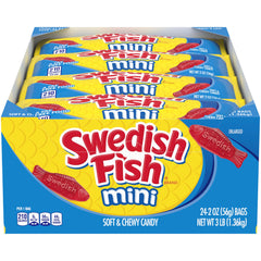SWEDISH FISH paquete frontal mini mostrando bolsitas selladas y práctico formato