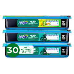 Swiffer paquete frontal Heavy Duty 30 unidades mostrando contenido y fragancias Gain