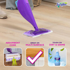 Primer plano textura de almohadilla Swiffer con tira Absorb + Lock reteniendo suciedad