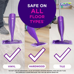 Comparación tamaño almohadilla Swiffer junto a mopa para entender escala y cobertura