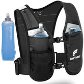 SWIFTVEST vista frontal con botella 500ml mostrando ajuste estable
