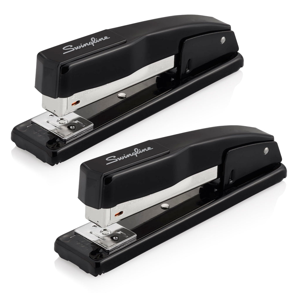 Swingline vista frontal metálica mostrando diseño resistente y uso cómodo