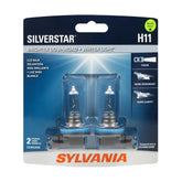 SYLVANIA empaque frontal del par H11 SilverStar mostrando marca y beneficio de visibilidad