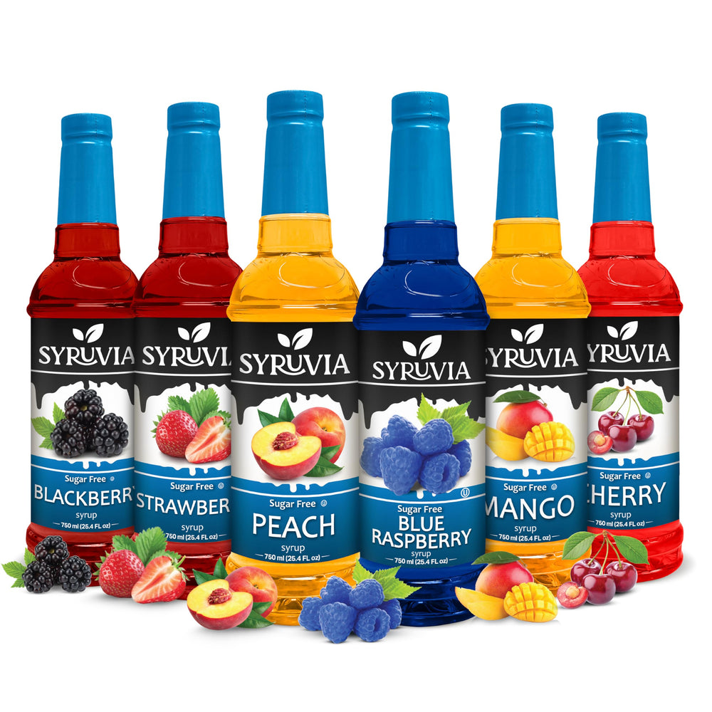 Syruvia vista frontal del pack mostrando seis botellas y variedad