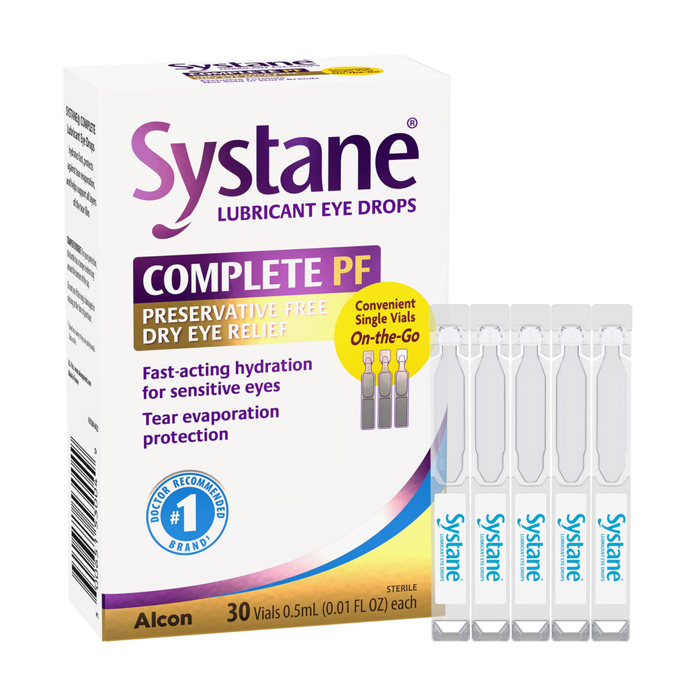 Systane Complete vista frontal del empaquetado monodosis para alivio instantáneo