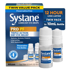 Systane PRO envase frontal mostrando diseño y etiqueta, comodidad portátil