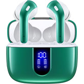 TAGRY vista frontal del estuche abierto con auriculares y beneficio portabilidad