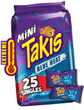 Takis bolsa frontal Blue Heat mostrando marca y conveniencia para llevar