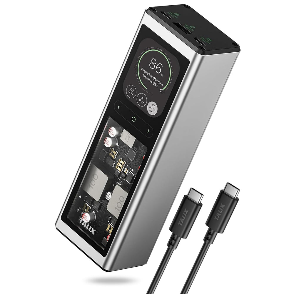 TALIX vista frontal del power bank con diseño compacto y carga potente