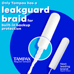 Tampax vista cercana de la trenza LeakGuard para mayor protección contra fugas