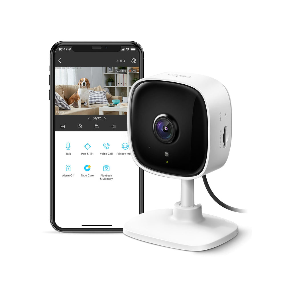 TP-Link Tapo C100 frontal mostrando diseño compacto y fácil instalación