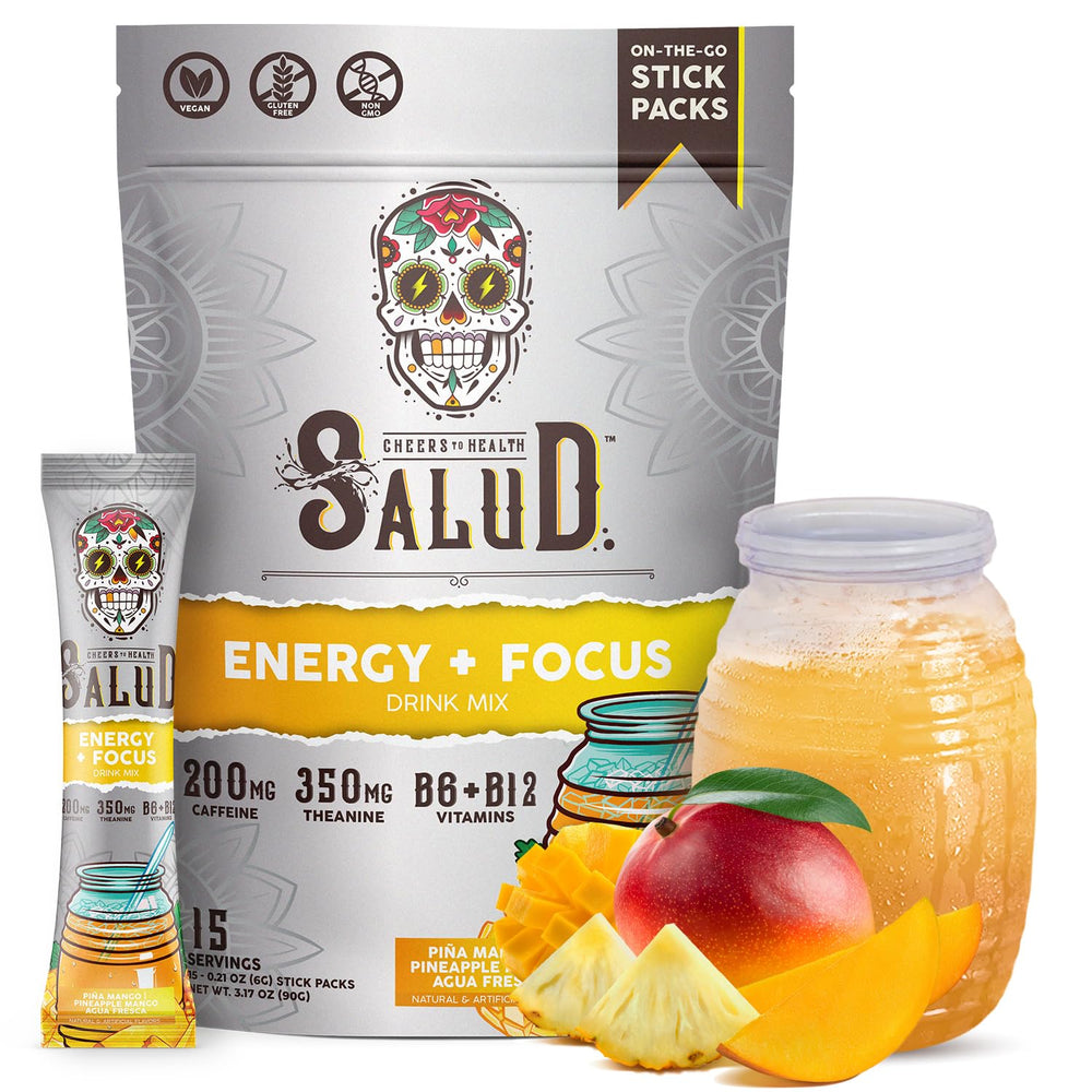 Taste Salud paquete frontal mostrando diseño y sabor piña mango, práctico para llevar
