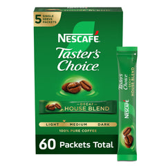 Taster's Choice frente del empaque mostrando 60 sobres y conveniencia