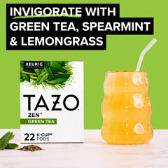 TAZO hojas de té verde y lemongrass mostrando ingredientes naturales