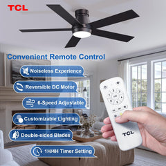 TCL detalle de aspas reversibles negro y nogal, versatilidad estética