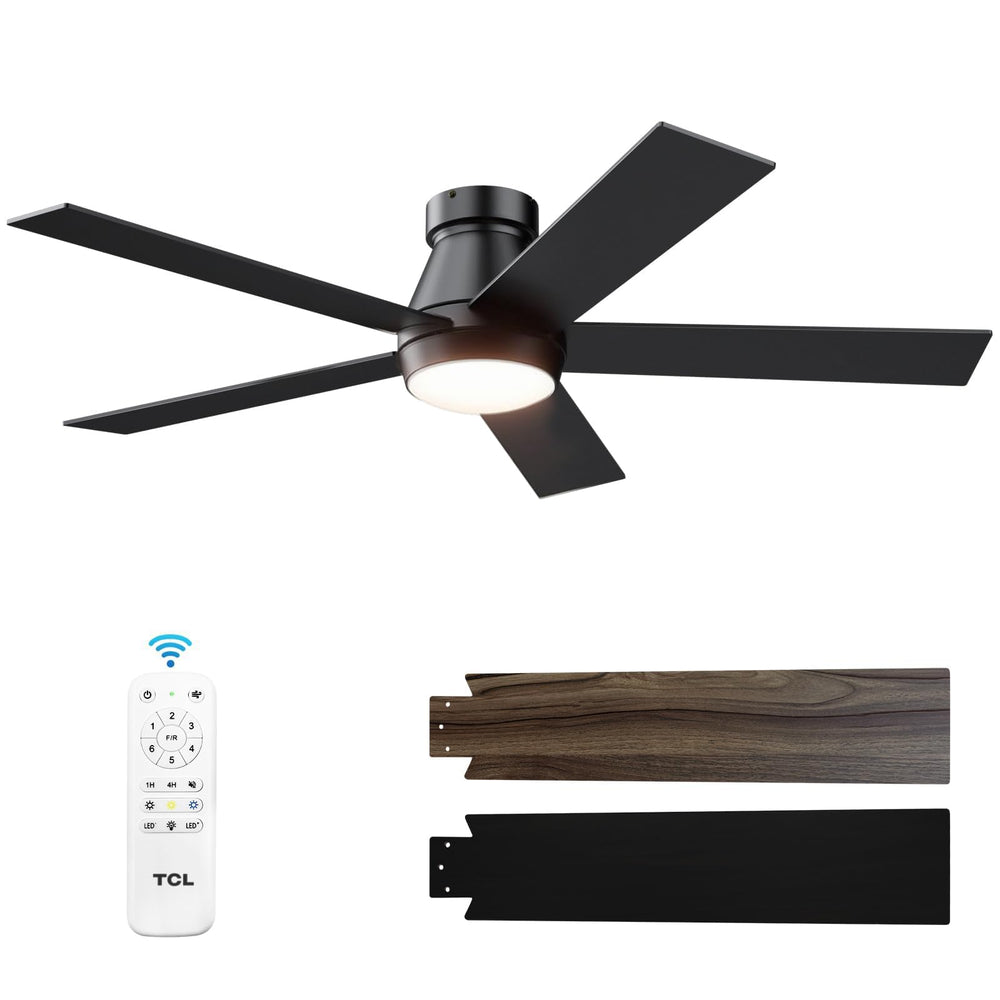 TCL ventilador frontal negro mostrando diseño moderno y ahorro