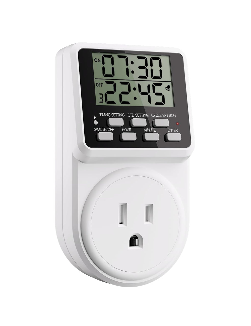 Techbee vista frontal del enchufe temporizador con pantalla clara y control fácil