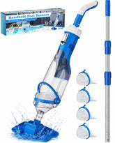 Teguy cordless pool vacuum front view showing compact design and blue finish for easy storage