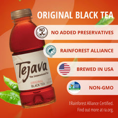 Tejava detalle de hojas de té mostrando origen Rainforest Alliance