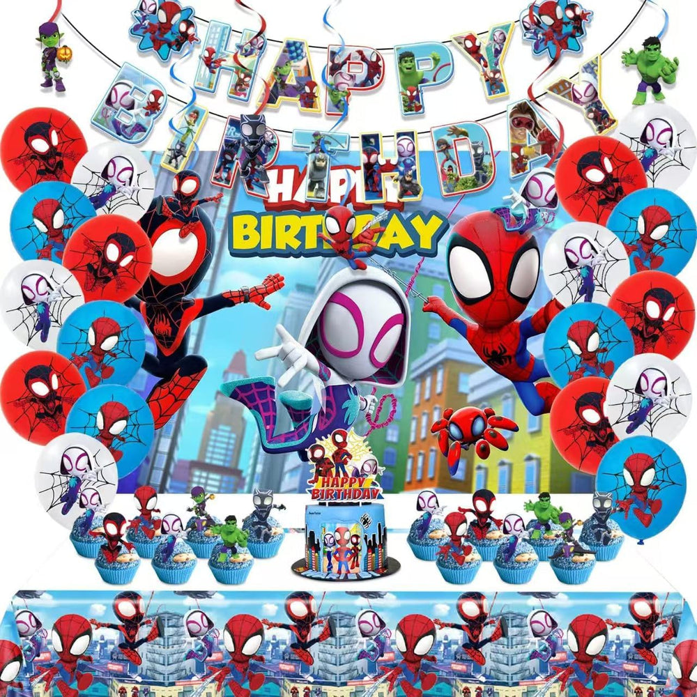 Telifor frente del kit Spidey mostrando banner y accesorios para ambientar
