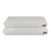 Tempur-Pedic vista frontal del empaque con dos almohadas, comodidad extra suave