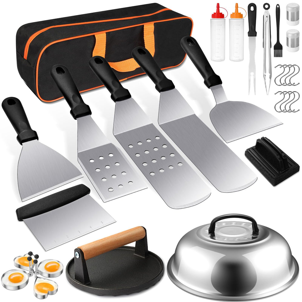 Terlulu front view of full 29-piece griddle accessories kit, organized and ready to use