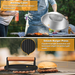Terlulu melting dome covering cheese on burger for even melt and flavorful finish