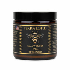 Terra Lotus frasco delantero mostrando el bálsamo y su empaque claro