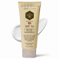 Terra Lotus frente del envase mostrando SPF 50 y uso corporal y facial