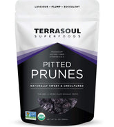 Terrasoul Superfoods paquete frontal de ciruelas secas sin hueso mostrando presentación y tamaño