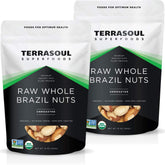 Terrasoul Superfoods bolsa frontal de nueces de Brasil mostrando cantidad y empaquetado fresco