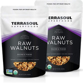 Terrasoul Superfoods paquete frontal mostrando nueces crudas orgánicas y peso