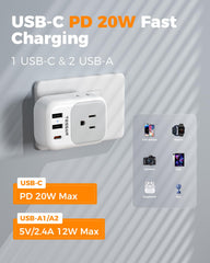 TESSAN adaptador en uso en una habitación de hotel cargando varios dispositivos