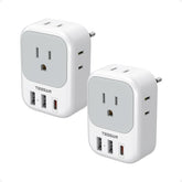 TESSAN adapter front view showing outlets and USB ports, easy multi-device charging