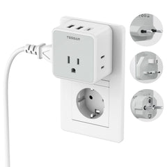 TESSAN vista frontal del kit de adaptador de viaje con puertos USB y tomas AC