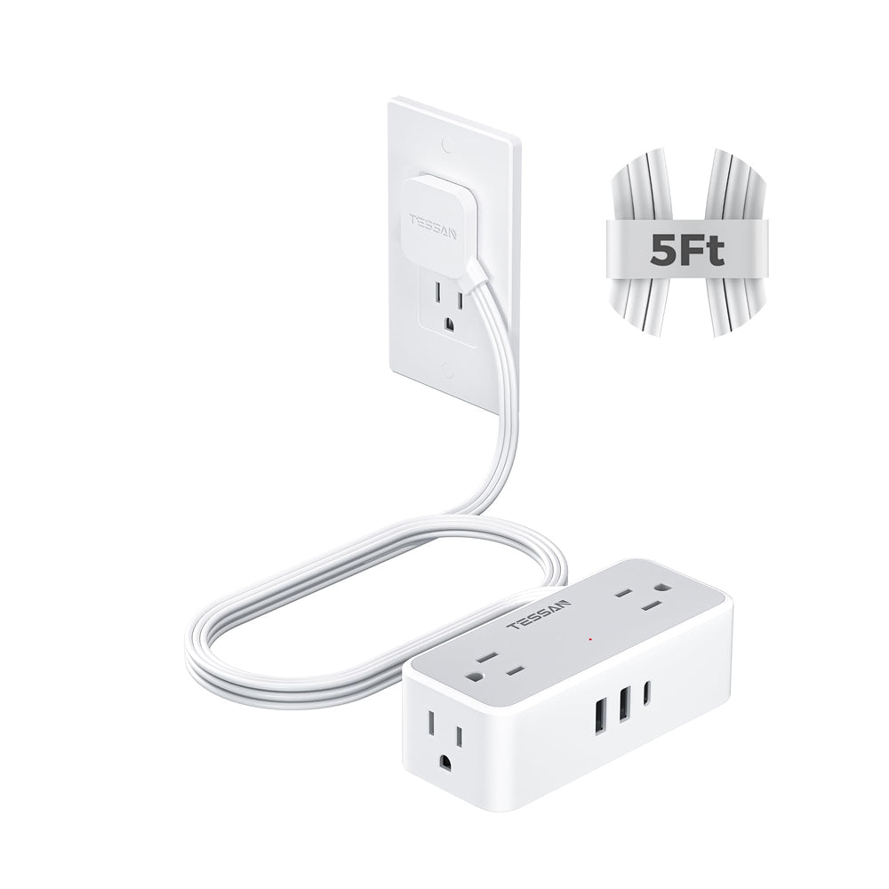 TESSAN regleta vista frontal con cuatro tomas AC y puertos USB para organización