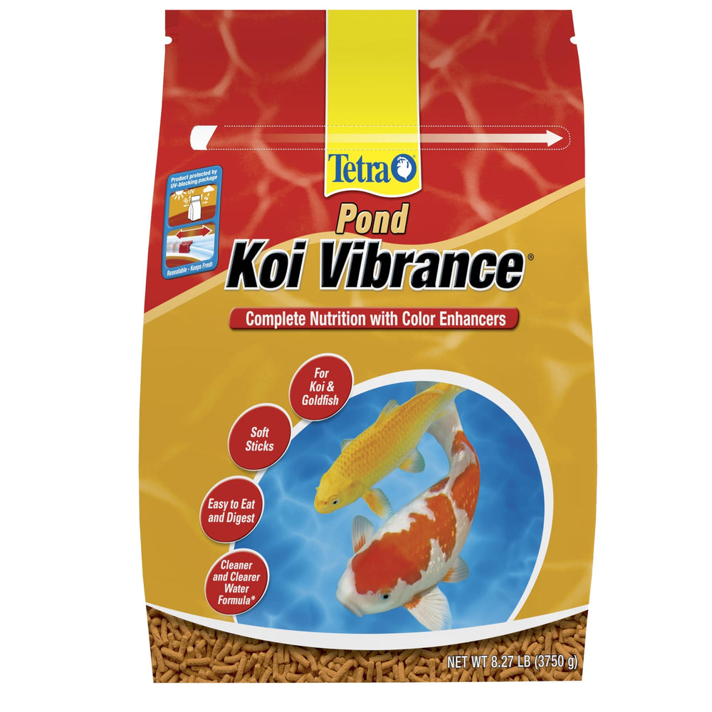 Tetra paquete frontal mostrando alimento Vibrance y beneficios de color