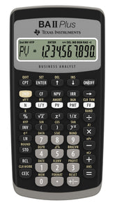 Texas Instruments BA II Plus vista frontal con pantalla clara y teclas visibles