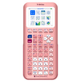 TI-84 Evo frontal rosa mostrando diseño resistente y botón intuitivo
