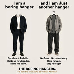 The Boring Hangers primer plano del cuerpo de la percha con diseño delgado y resistente